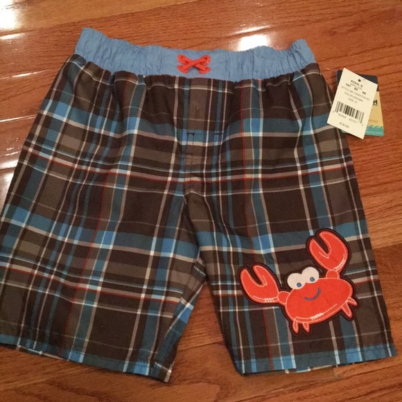 5/$20 NWT Osh kosh 4t swimsuit brown blue plaid crab - Picture 1 of 4